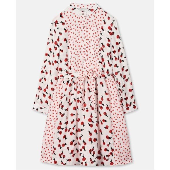 Stella McCartney Kids White Red Ladybug Heart Button Down Shirt Dress Girly Cute - Picture 1 of 9